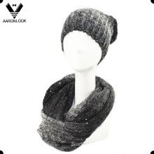Trendy Blended Yarn with Sequins Loop Scarf and Beanie Winter Set